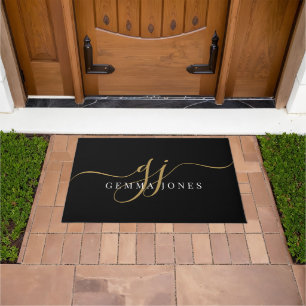 Stylish Gold Monogram Script Name Door Mat