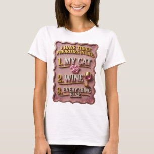 Stylish Gold MY CAT WINE EVERYTHING ELSE Print T-Shirt