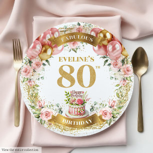 Stylish Gold Number Cake 80 Birthday Party Plates