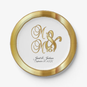 Stylish Gold on a White Background Paper Plate