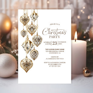 Stylish Gold Ornaments Christmas Party Invitation