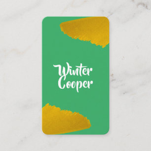 Stylish gold paint splatter frame green turquoise business card