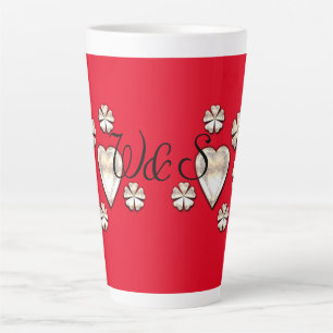Stylish gold red hearts flowers personalised latte mug