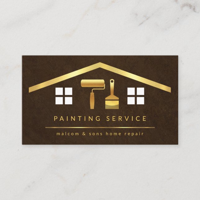 Stylish Gold Rooftop Building Gold Brush Business Card (Front)