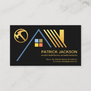 Stylish Gold Rooftop Design Construction Roofer Business Card