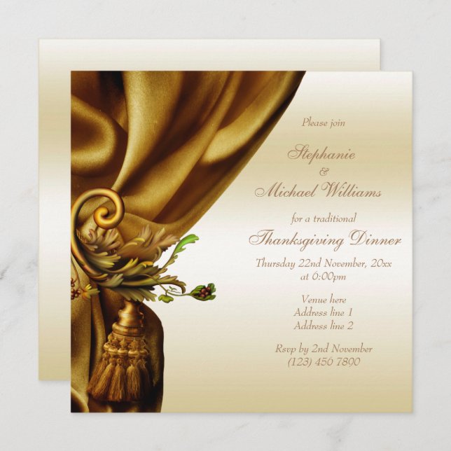 Stylish Gold Sash ThanksGiving Invitation (Front/Back)