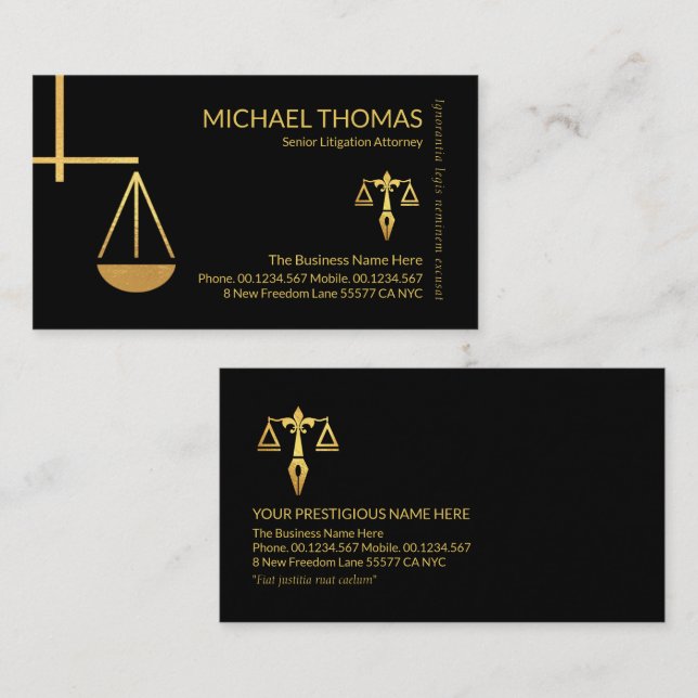 Stylish Gold Scales Of Justice Lawyer Business Card (Front/Back)