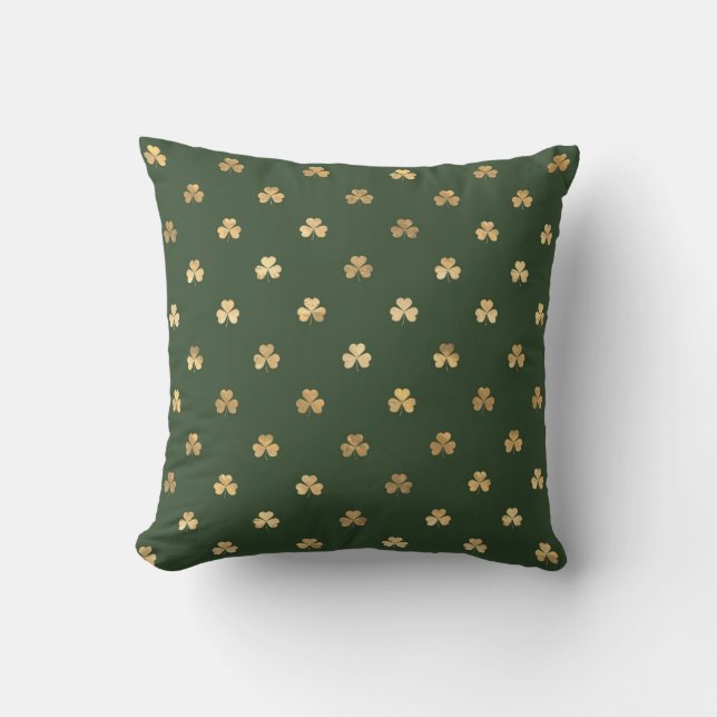 Stylish Gold Shamrock Green St Patricks Day Cushion (Front)