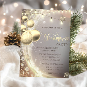 Stylish Gold Snowflakes,Balls,Lights Christmas  Invitation