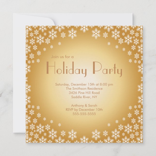 Stylish Gold Snowflakes Holiday Party Invitation (Front)
