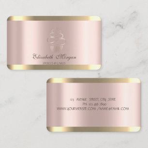 Stylish Gold Stripe Rose Gold Cupcake Business Card