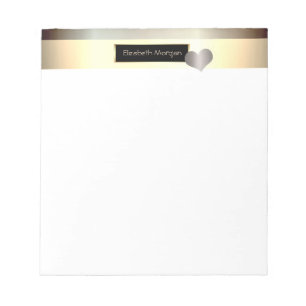 Stylish Gold Stripes, Frame, Heart- Personalised Notepad