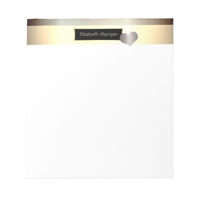 Stylish Gold  Stripes, Frame, Heart- Personalised Notepad (Front)