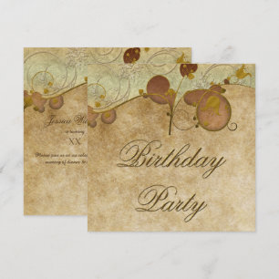 Stylish Gold Swirls & Floral Feminine Birthday Invitation