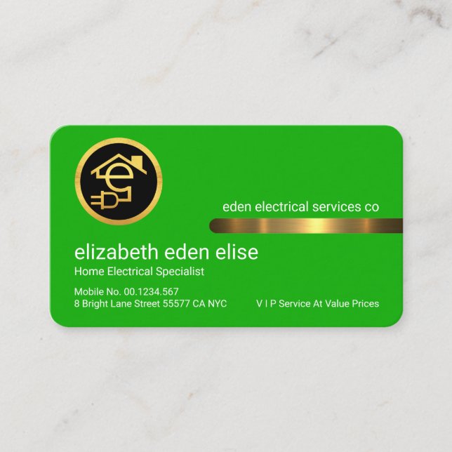 Stylish Gold Tab Letter-e Electric Business Card (Front)