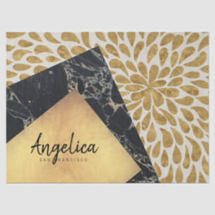 Stylish Gold Teardrop Black Marble Stone Monogram Tissue Paper