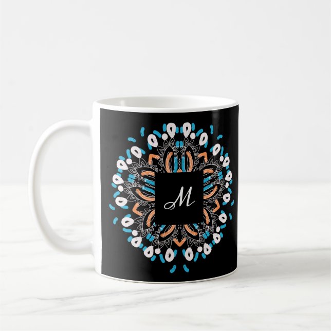 Stylish Gold Torquoise Mandala Monogram Coffee Mug (Left)