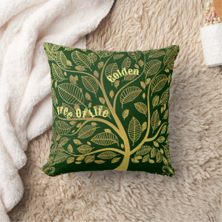 Stylish Gold Tree Of Life Green Foliage Greenery Cushion