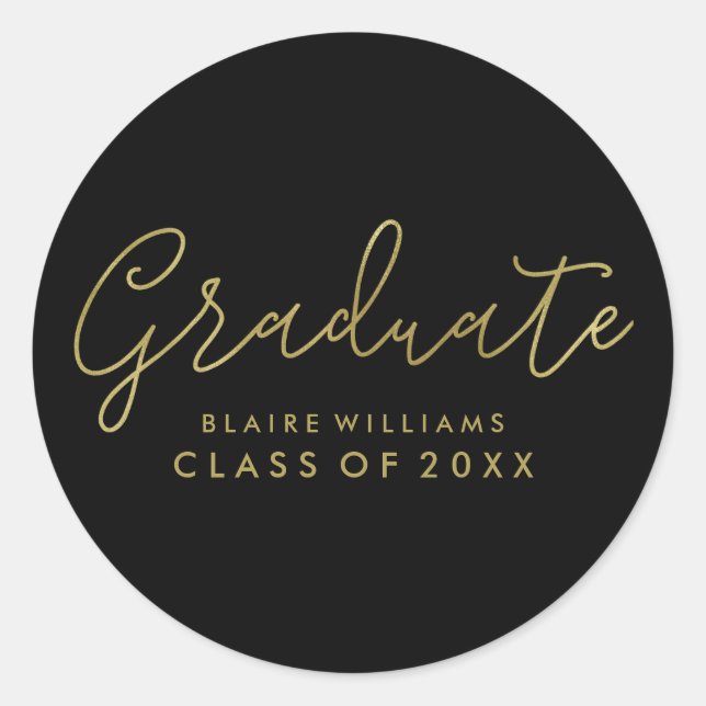 Stylish Gold Typography Graduation Classic Round Sticker (Front)
