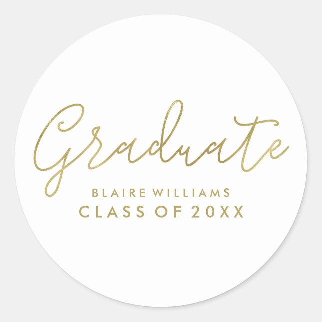 Stylish Gold Typography Graduation Classic Round Sticker (Front)
