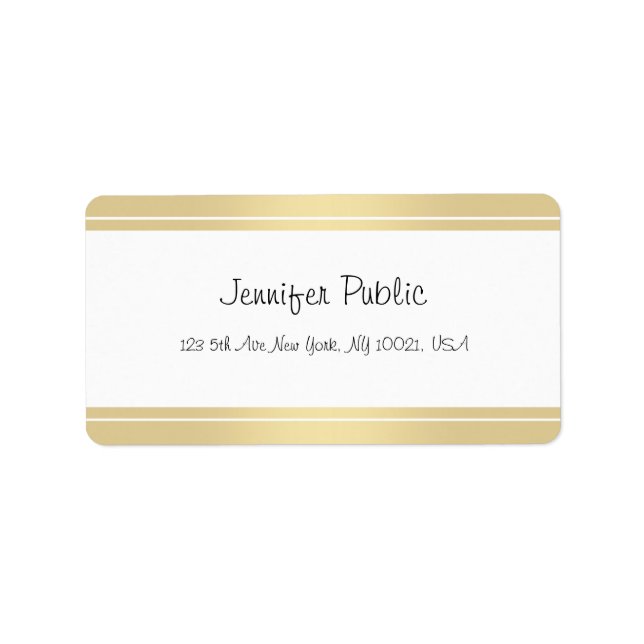 Stylish Gold White Handwritten Name Simple Modern Label (Front)