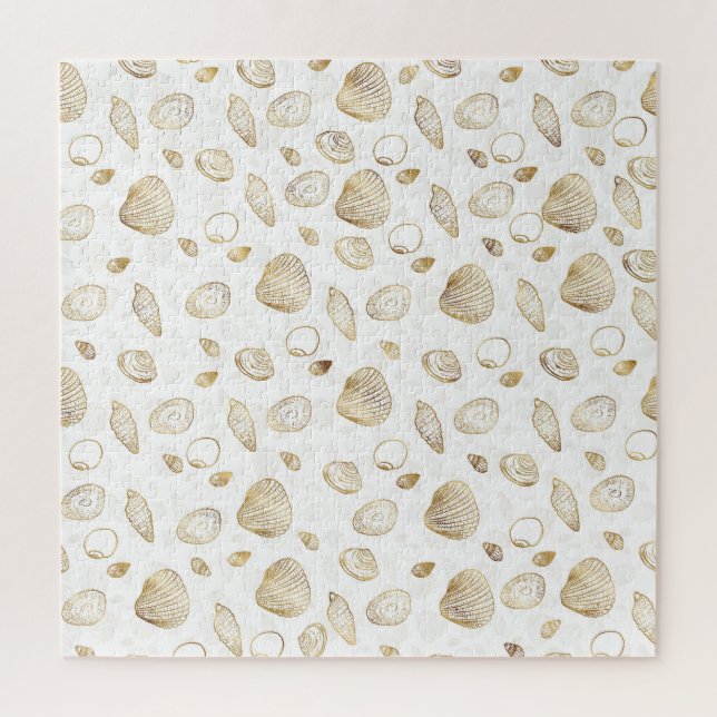 Stylish Gold White Seashells Pattern Jigsaw Puzzle (Vertical)