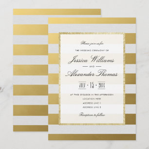 Stylish Gold & White Stripes Wedding Invitation