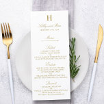 Stylish Gold & White Wedding Menu Template<br><div class="desc">Celebrate in style with these trendy menu cards. The wording is easy to personalise and your dinner guests will be thrilled when they receive these super stylish menus.</div>