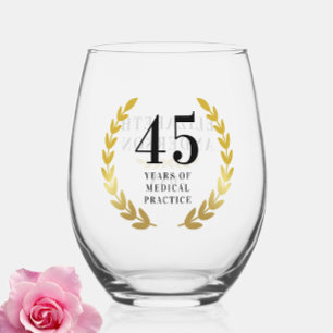 Stylish Gold Wreath Anniversary Date Name Stemless Wine Glass