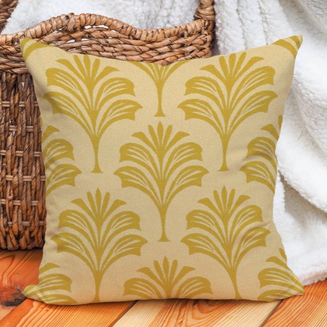 Stylish Gold Yellow Art Deco Fan Motif  Cushion (Gold/yellow Art Deco  leaf motif decorator pillow)