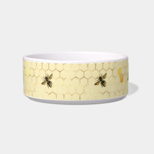 Stylish Gold Yellow Bees Honeycomb Pet Bowl