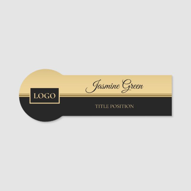 Stylish Golden And Black Design Name Tag (Front)