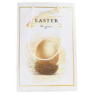 Stylish Golden Egg Happy Easter Pencil Art Medium Gift Bag