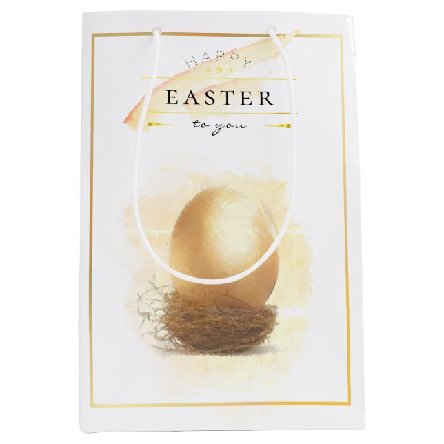 Stylish Golden Egg | Happy Easter Pencil Art Medium Gift Bag (Front)