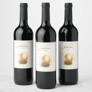 Stylish Golden Egg   Happy Easter Pencil Art Wine Label