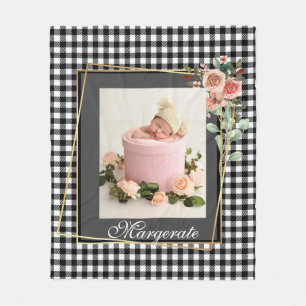 Stylish Golden Floral Frame elegant modern  photo Fleece Blanket