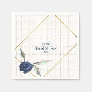 Stylish Golden Frame Navy Floral Bridal Shower Napkin