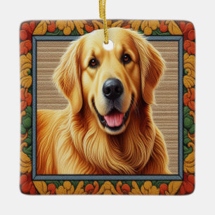 Stylish Golden Retriever Dog Colourful Frame Ceramic Ornament