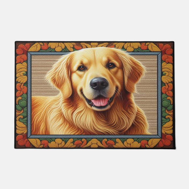 Stylish Golden Retriever Dog Colourful Frame Doormat (Front)