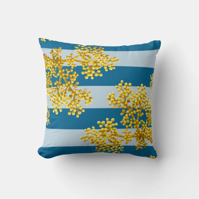 Stylish Golden Yellow Flower Buds & Stripes Cushion (Front)