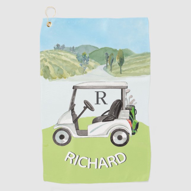 Stylish Golf Cart Clubs Monogram Name Towel (Front)