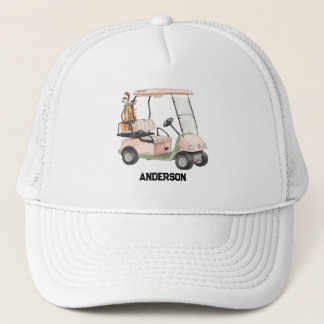 Stylish Golf Cart & Clubs Monogram Trucker Ha Hat
