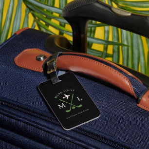 Stylish Golfer Club Travel Monogram Black Luggage Tag