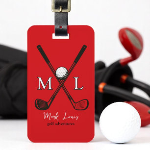 Stylish Golfplayer's Monogrammed red luggage tag