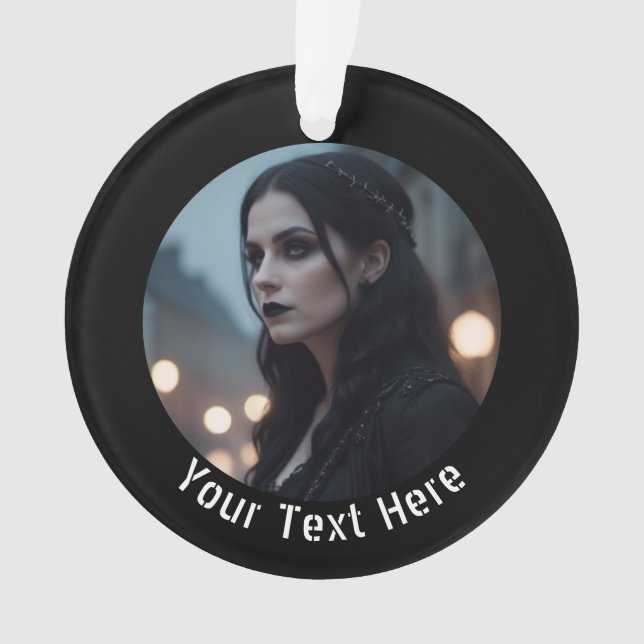 Stylish Gothic Black Emo Personalised Photo Text Ornament (Front)