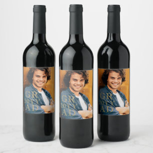 Stylish Grad Photo Date Graduation Gold Script Wine Label