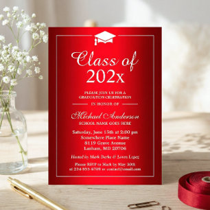 Stylish Gradient Hot Red Class Of Graduation Party Invitation