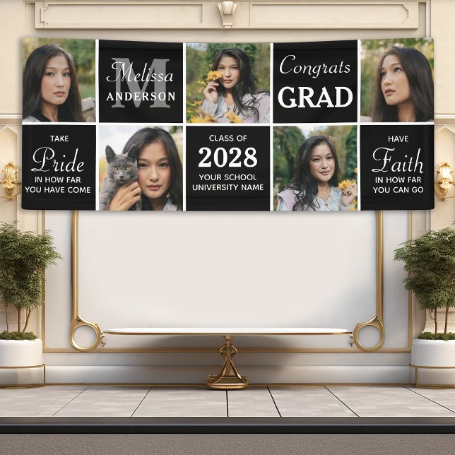 Stylish Graduate Custom 5 Photo Collage Graduation Banner (Creator Uploaded)
