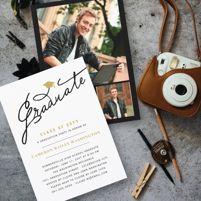 Stylish Graduate Script Modern Graduation Party Invitation (Creator Uploaded)