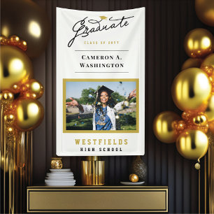 Stylish Graduate Script One Photo Graduation Party Banner